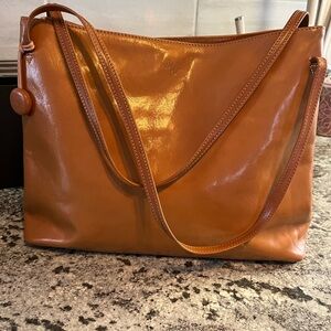Vintage Monsac Original Cognac/Brown Leather Shoulder Bag Tote